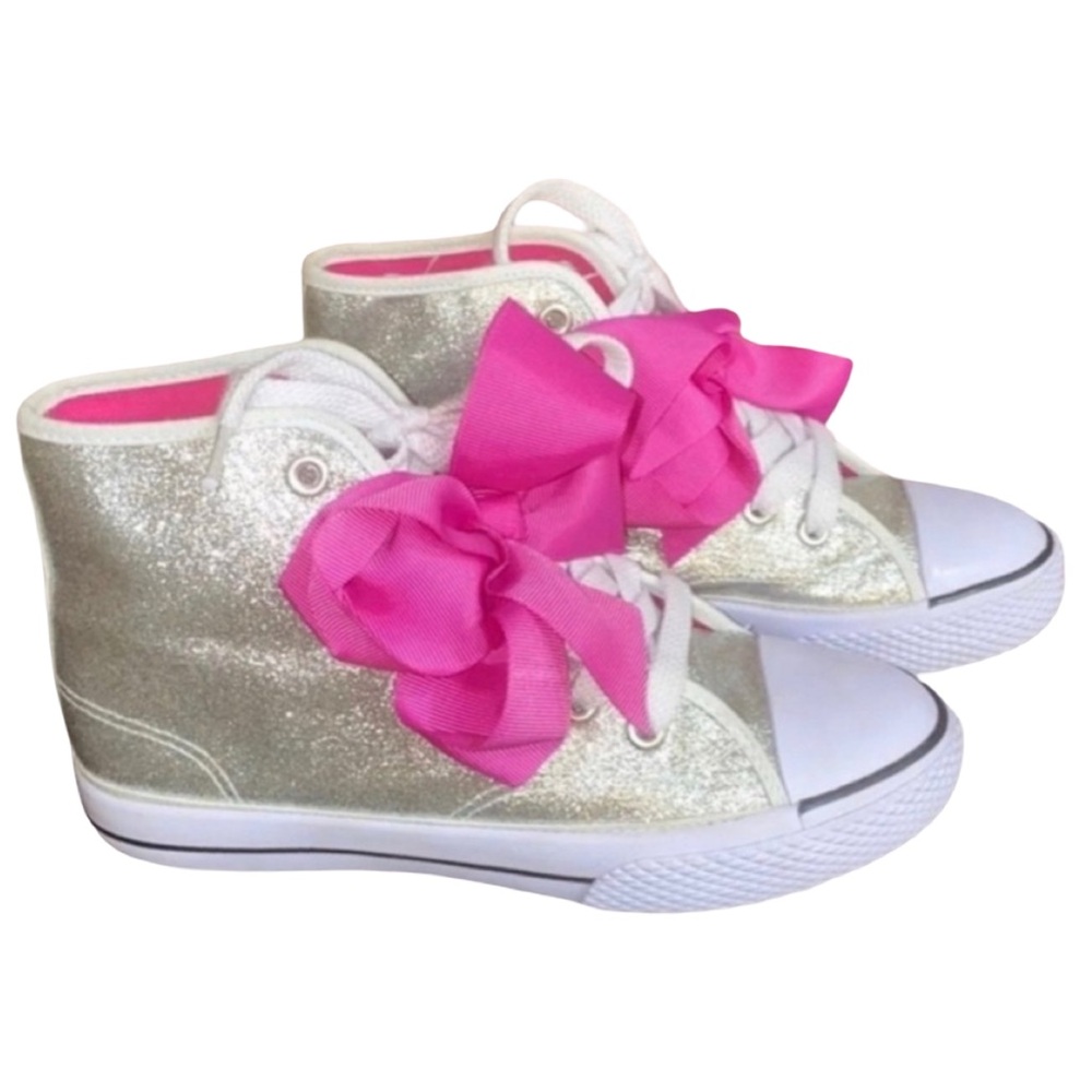 JoJo Siwa Silver Glitter High Top Sneakers Pink Bow Kids Shoes Size 3